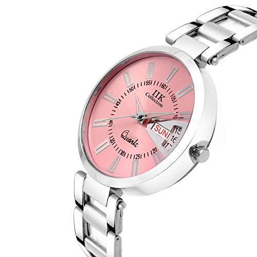 Image of IIK COLLECTION Round Dial Stainless Steel Bracelet Chain Analogue Day & Date Functioning Watch For Women And Girls, Dial Color-Assorted
