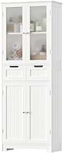 HOCSOK Bathroom Column Cabinet, Storage Unit with 4 Doors and 2 Drawers, Wooden Floor Cabinet for Entrance, Living Room and Kitchen, 60 x 30 x 170 cm, White