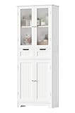 HOCSOK Mueble Columna de Baño, Mueble Auxiliar de Almacenaje con 4 Puertas y 2 Cajones, Armario de Madera de Suelo para Entrada, Salón y Cocina, 60 x 30 x 170cm, Blanco