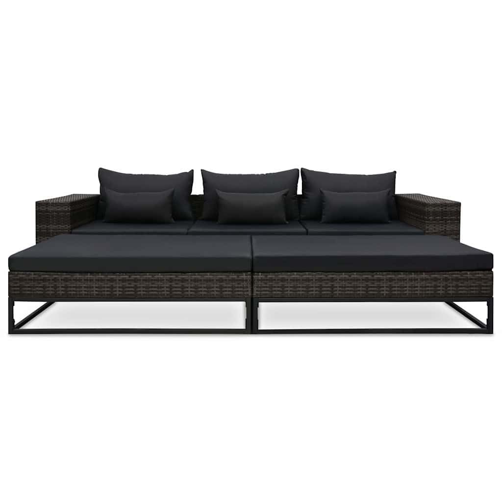 Set di 5 divani da giardino con cuscini, in polyrattan, grigio