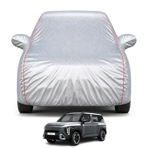 Image of Premium Car Cover for Kia Syros 2024-2026 Models | Waterproof, UV & Dust Protection | Mirror & Antenna Pocket | Triple Stitched, Soft Inner Lining, Belt & Buckle (Metalic Silver)