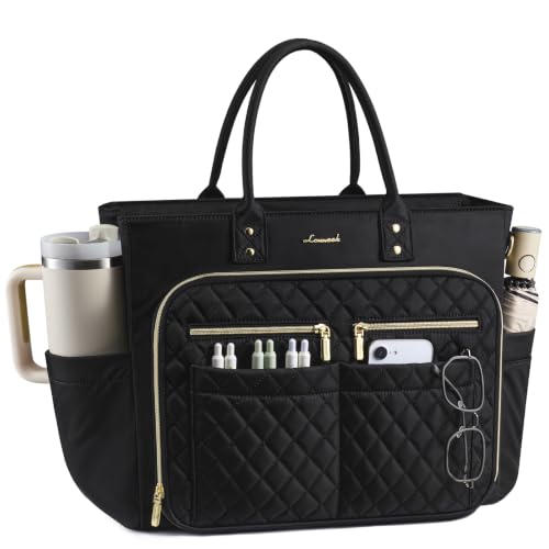 Image of LOVEVOOK Tote Bag for Women, Teacher Nurse Work Laptop Bag, Quilted Bible Computer Shoulder Bag for Business Travel College