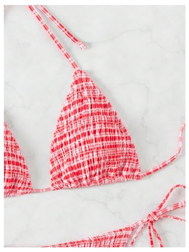 SOLY HUX Women's Plaid Gingham Bikini Sets Halter String Triangle Tie Side Bathing Suit Two Piece Swimsuit3