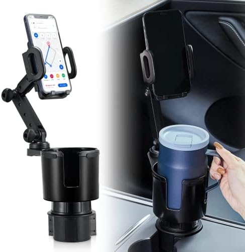 Car Cup Holder Expander Adjustable Base with Phone Mount THIS HILL 360° Rotation Cup Holder Cell Phone Holder for Car Compatible with iPhone/Samsung All Smartphones