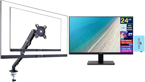 Image of acer 24 inch FHD IPS Monitor with Integrated Speakers, VESA Mount | 4 ms Response Time, Anti-Glare, Adaptive Sync, & Dockztorm Hub, VGA, HDMI, Black Color (Ergoflexy Single Mount Arm)
