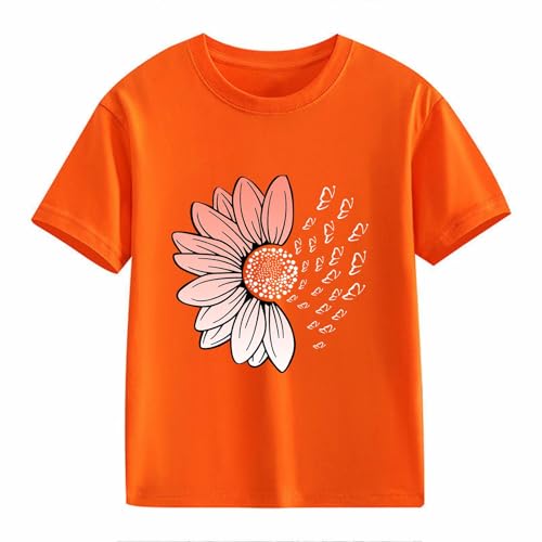Girls Loose Fit Sunflower Graphic T Shirts Short Sleeve Crewneck Cute Pattern Printed Tops Kids (B-Orange, 8-9 Years)2