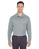 Ultraclub Adult Cool & Dry Long-Sleeve Mesh Piqué Polo Shirt, Silver, Large