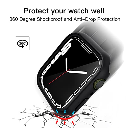 Vemigon Hard PC Case Compatible with Apple Watch Series 7 45mm with Tempered Glass Screen Protector, Full Coverage, Touch Sensitive, Ultra-Thin HD Bumper Protective Cover - (45mm Black)
