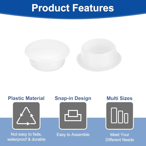 Image of uxcell 300Pcs Screw Hole Plugs, 12mm(1 /2 inch) Dia Plastic Round Button Plugs Snap in Locking Hole Covers Flush Type Caps for Furniture Cabinet, Transparent