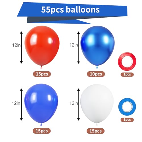 Image of Red White and Blue Latex Balloons 55 PCS 4th of July Balloons 12inch Red White and Blue Balloons for Decorations Independence Day Patriotic Anniversary Graduation Birthday Wedding