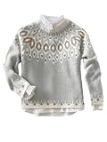 RoseSeek Women's Fair Isle Sweater Crewneck Knit Pullover Sweaters Knit Tops Vintage Fall Outfits Grey Medium