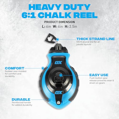 Ox 9341231006142 Tools Ox-P027731 Chalk Line - 100' Thick Line, Curved Hook, 6:1 Gear Ratio, Metal Handle thumb #1