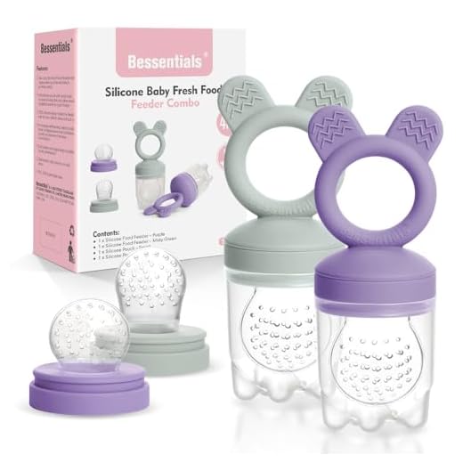 Baby Fruit Food Feeder Pacifier - 2 Packs Silicone Fresh Fruit Feeder BPA Free [S M L Size Silicone Food Pouches Included] (Blue&Pink)