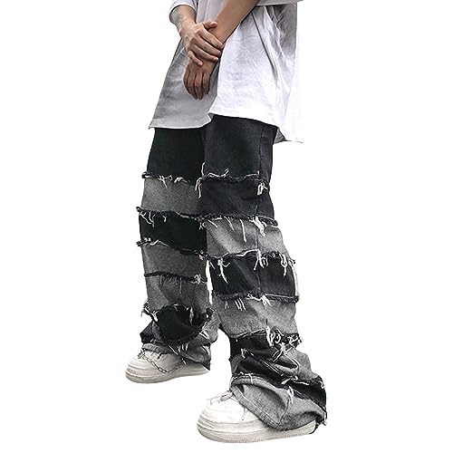 Mens Comfortable Fringe Pants Drop Wide Leg Hip Hop Slouchy Jeans Jean