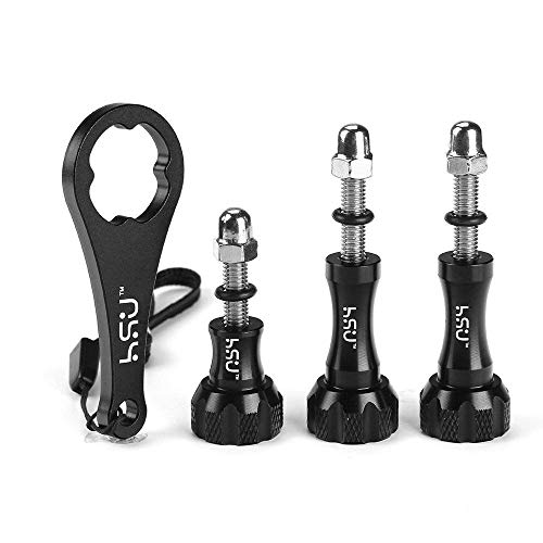 HSU Aluminum Thumbscrew Set + Wrench for Gopro Session,Hero 10, 9, (2018),Hero 8/7/6/5/4/3+/3/2/1, AKASO Campark and Other Action Cameras (Black,3Pcs)