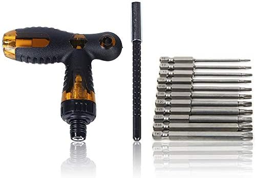 13 Pieces Set Telescopic Ratcheting T Handle + 5 Inch Length Drill Bit Extension + 3 Inch Length Torx Security Head Screwdriver Drill Bit