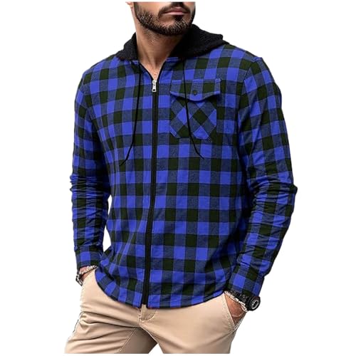 Cambkatl Vintage Flannel Shirt Jackets for Men Full Zip Plaid Hoodies Casual Stylish Long Sleeve Loose Checkered Outerwear