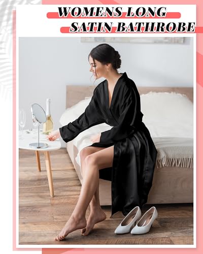 Image of Xtinmee 6 /12pcs Long Satin Kimono Robe, Sleepwear | Bridesmaid Bathrobes, Full Length Loungewear, Silky Cover up, Wedding, Japanese style, Gift-Ready,Bridal Party, Robe Set