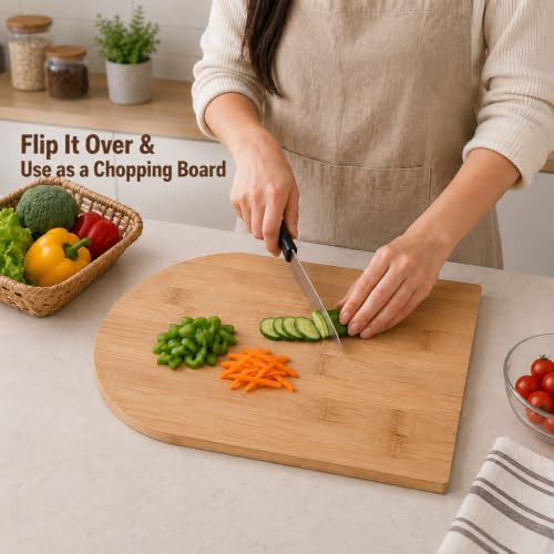 Image of Curated Cart Bamboo Wooden Rainbow Decor Tray, Decorative Serving Tray, Chopping & Serving Board, Table Tray for Decoration, Kitchen Counter, Dining Table, Living Room & Home Decor