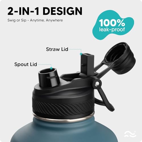 Image of Swigina 64 oz Insulated Water Bottle with Silicone Boot (48hrs Cold /24hrs Hot) - DIY Stickers, Leakproof, BPA Free, Half Gallon [2-IN-1 LID]