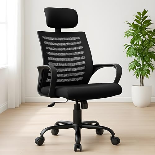 Image of MRC Boom Mesh Ergonomic Desk Office Chair with 3 Years Warranty & DIY Assembly,Tilting Mechanism, Comfortable Seat and Revolving Nylon Base Ideal for Work from Home & Study (Black, High Back)
