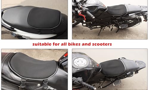 Image of asroy 3D Mesh Motorcycle Seat Cushion - Anti Heat Bike Seat Cover for Long Ride Comfort, Air Ventilated Cushion Pad with Adjustable Straps for All Bikes and Scooter