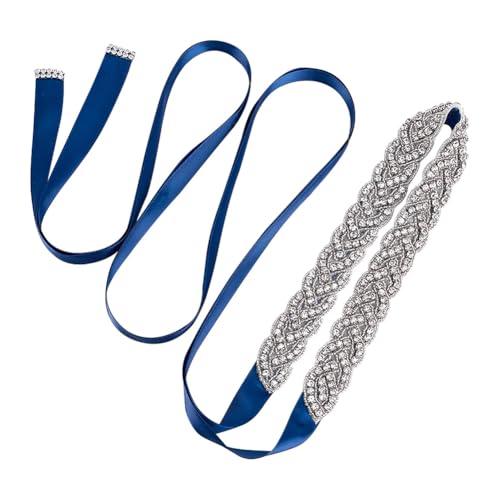 nbeads Strass Brautgürtel, Kristall Brautjungfern Schärpe Verstellbare Hochzeitsgürtel Handgefertigt Glitzernder Kleidergürtel Für Hochzeitsfeier Abschlussball Abendkleid, Marineblau