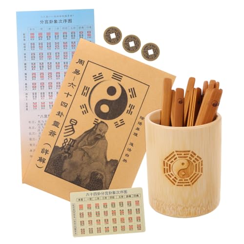 Totority Bamboo Divination Game Sticks Chinese Divination Tool Fortune Telling Props Set with Book Perfect Feng Shui Present