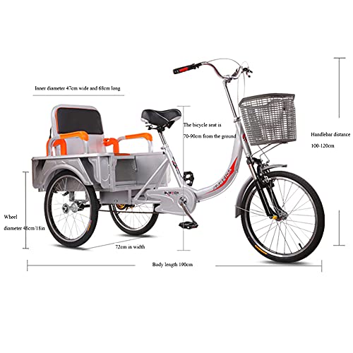 Triciclo para adultos, bicicleta de tres ruedas con cesta grande y asiento trasero, bicicletas de paseo de 20 pulgadas para recreo, compras y ejercicio, para hombres y mujeres, color naranja miniatura 7