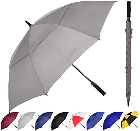 Baraida Golf Umbrella Large 62/68/72 Inch, Extra Large Oversize Double Canopy Vented Windproof Waterproof Umbrella, Automatic Open Golf Umbrella for Men and Women and Family(62 inch, Grey)