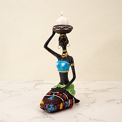 Goyonder Candle Holders, African Figurines Candle Holders For Fireplace, Personalizable Style Shelf Décor, Resin Candlesticks Accent Décor For Living Room, Table Centerpiece (Brown-1Pcs) #TOP3