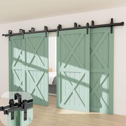 ZEKOO 14FT Four Doors Double Track Bypass Sliding Barn Door Hardware Kit