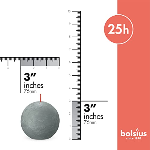 Bolsius 3 Pack Eucalyptus Green Rustic Ball Pillar Candles - 3 Inch - Premium European Quality - Natural Eco-Friendly Plant-Based Wax - Unscented Dripless Smokeless 25 Hour Party And Wedding Candles #TOP1