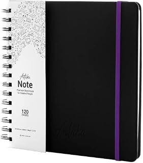 Articka Note Spiral Bound Hardcover Sketchbook Square Hardbound Sketch Journal - 8x8 Inch Art Book - 120 Pages - Elastic Closure - 180GSM Premium Paper - Ideal for Pencils, Graphite, Charcoal, Pen