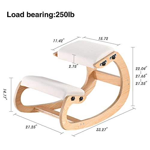Mallvitally Adjustable Kneeling Chair, Wooden Ergonomic Rocking Chair - Improve Your Posture With An Angled Seat For Home,Office(White Oak) #TOP6