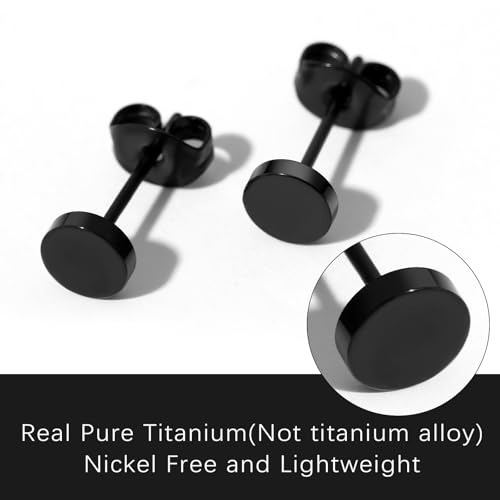 TGNEL 5mm/9mm Black Mens Earrings Round Dot Titanium Earrings for Men Sensitive Ears, Fashion Titanium Stud Earrings for Father Brother4