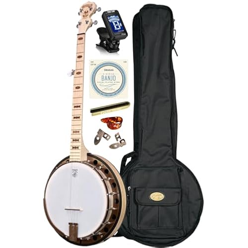 Deering Goodtime 2 5-String Maple Resonator Bluegrass Banjo Art Deco Inlay Bronze Powder Coat Hardware with Instrument Alley Bag, Tuner, Strings, Mute, Picks, Strap Bundle Package - Made in the USA
