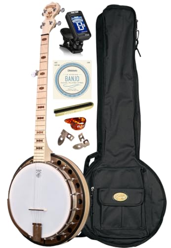 Deering Goodtime 2 5-String Maple Resonator Bluegrass Banjo Art Deco Inlay Bronze Powder Coat Hardware with Instrument Alley Bag, Tuner, Strings, Mute, Picks, Strap Bundle Package - Made in the USA