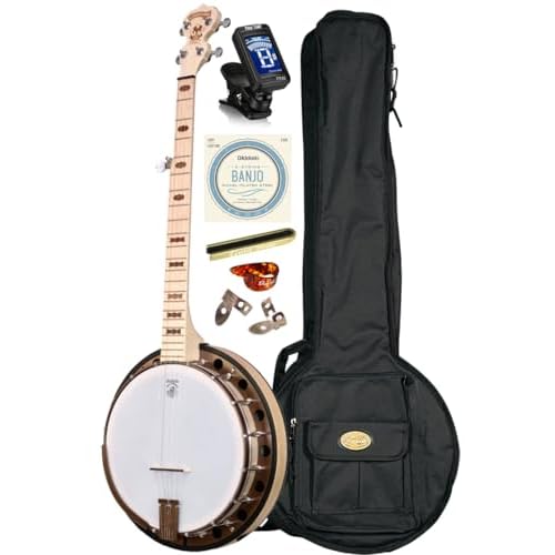 Deering Goodtime 2 5-String Maple Resonator Bluegrass Banjo Art Deco Inlay Bronze Powder Coat Hardware with Instrument Alley Bag, Tuner, Strings, Mute, Picks, Strap Bundle Package – Made in the USA