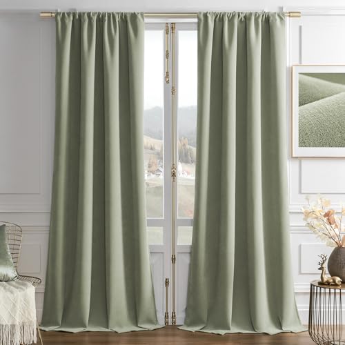 Rideaux en velours vert matcha 213 cm avec passe-tringles arrières Joydeco