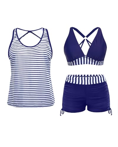 Yonique 3 Piece Tankini Swimsuits for Women Swim Tank Top Bathing Suits with Boy Shorts and Bra...