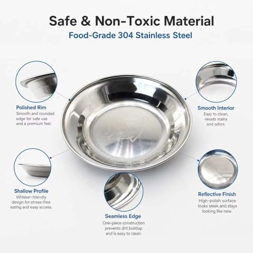 4-Pack 6.3 Inch Shallow Stainless Steel Cat Bowls, Whisker Fatigue Relief... - Image 3
