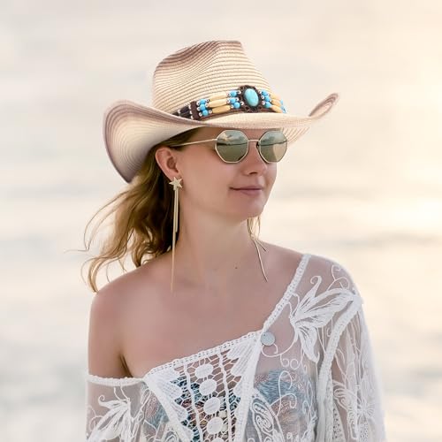 Image of JaGely 6 Pcs Men's Women's Straw Cowboy Hat Adjustable Western Cowgirl Classic Retro Woven Cowboy Hat with Wide Brim