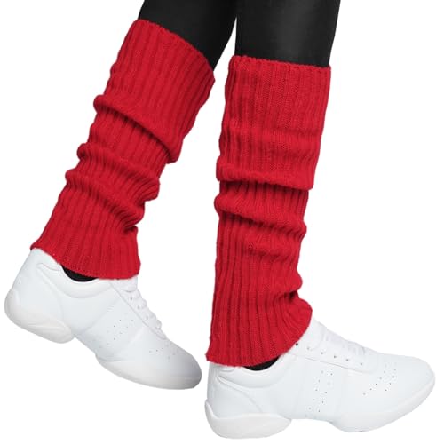 Hatstar Sexy Damen Beinstulpen | Neon Strümpfe Strick-Stulpen | Mädchen Beinwärmer | Accessoire für 80er Jahre 80s Motto Partys Fasching Karneval | für Tanzen Aerobic Kostüm (Rot)