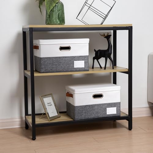 Image of PRANDOM Foldable Storage Bins with Lids [3-Pack] Fabric Collapsible Storage Boxes Baskets Cubes Containers with Handles for Closet Living Room Bedroom (Grey & White 14.9x9.8x9.8'')