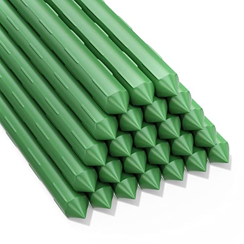 Pack of 25 Garden Stakes Sturdy Plant Sticks Plastic Coated Plant Stakes Support Metal Tomato Stakes for Cucumber, Strawberry, Beans, Trees (48 Inch)
