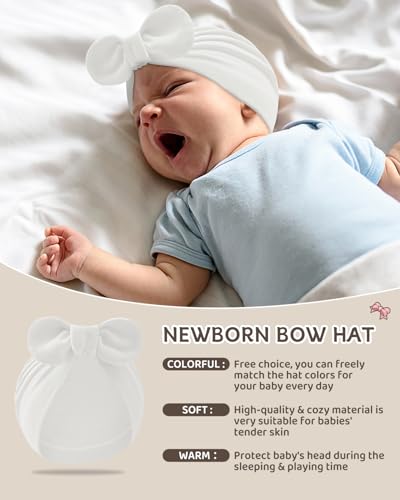 Century Star Newborn Hat for Baby Girls Infant Toddler Soft Hospital Hats Beanie Baby Turbans Head Wrap with Bow Cap3