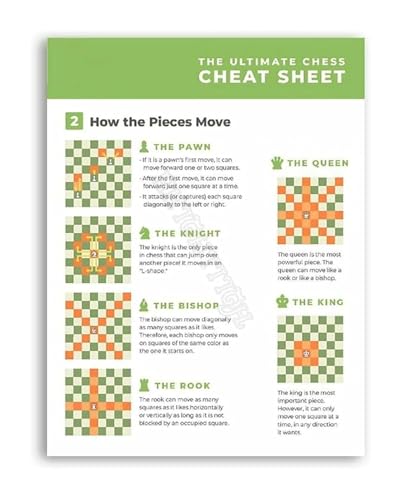 Chess Piece Movements Guide Poster Rules For All Pieces Canvas Wall Art For Beginners(Framed,12x18inch(30x45cm))