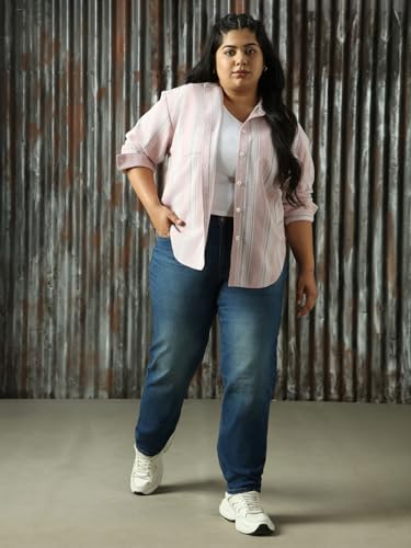 Image of High Star Women Washed Cotton Mom Fit High- Rise Jeans 49