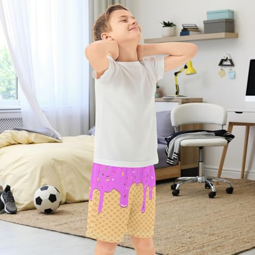 Boys Athletic Shorts Ice Cream Kids Active Sports Soccer Gym Shorts for Summer Casual Homewear 7-15Y3